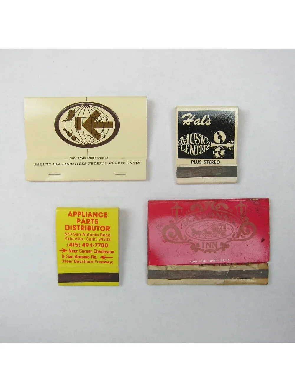 4 Matchbook Covers Pacific IBM Credit Union Hals Music Center Madonna Inn CA
